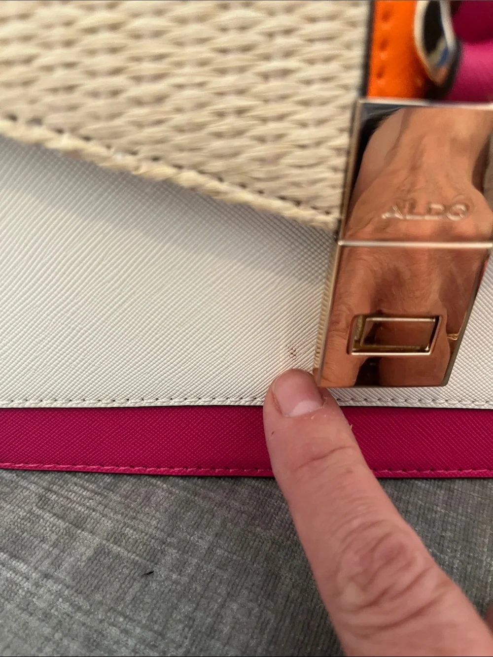 Aldo Cream Straw Satchel with Fuchsia & Orange Trim-Never Worn